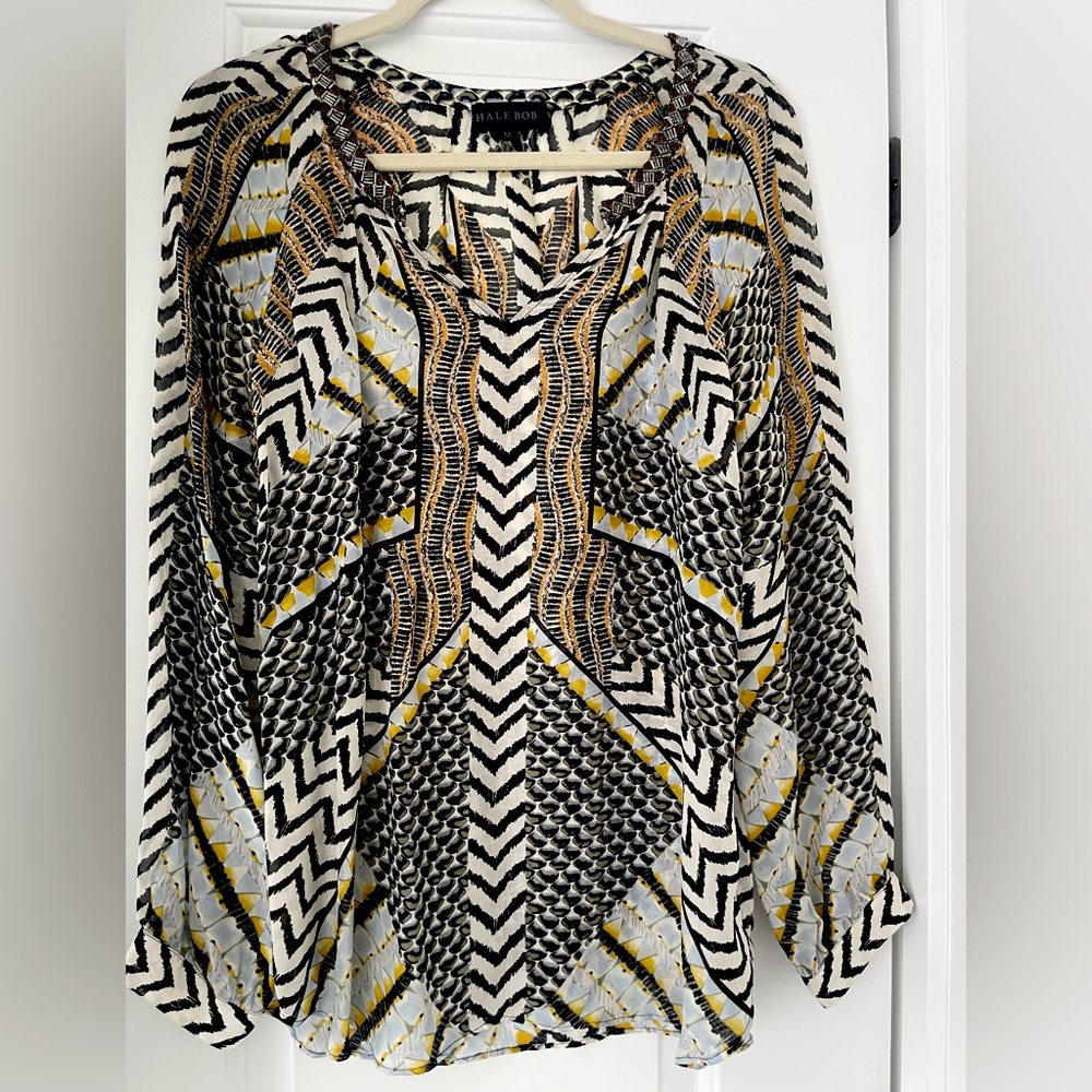 Hale Bob long sleeve 100% silk blouse
